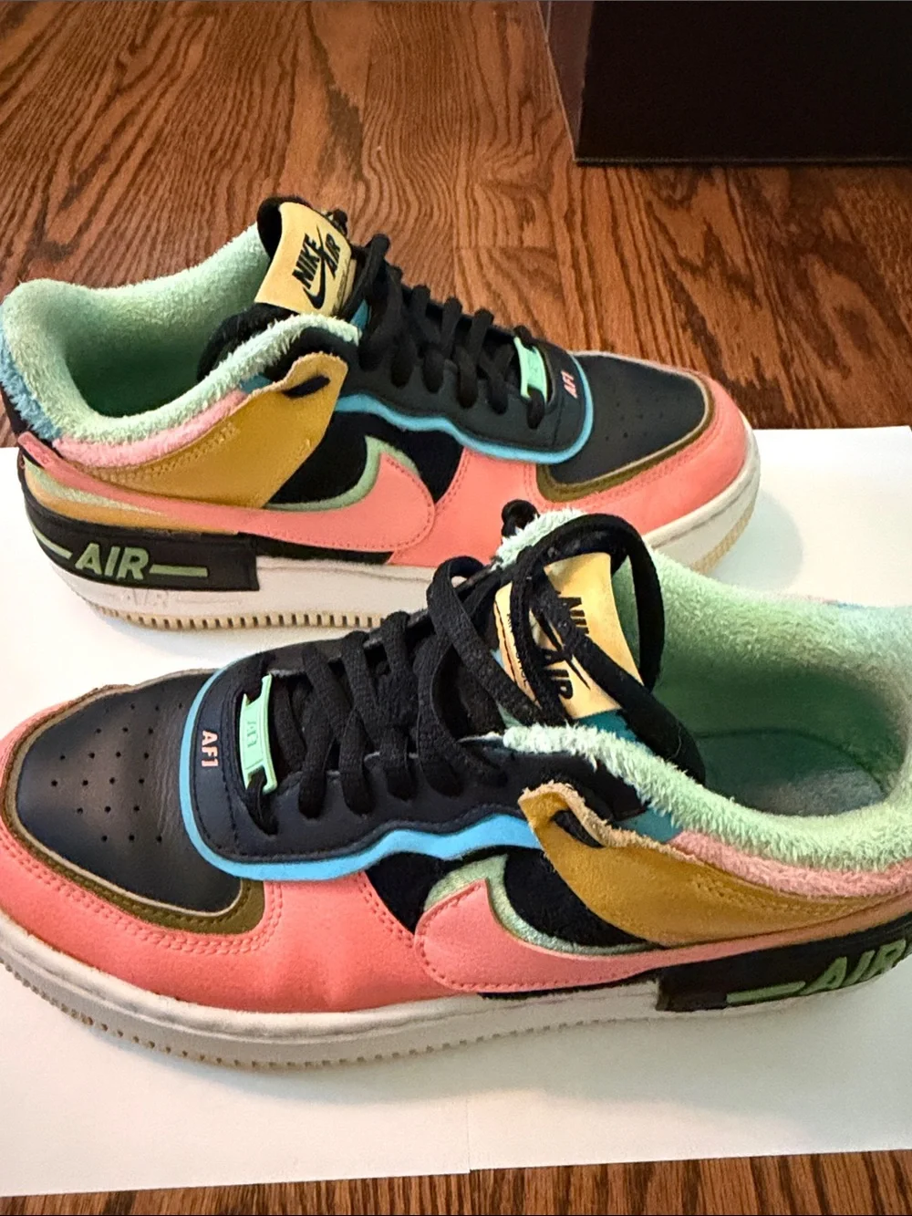 Nike Air Force 1 Multi-Color Low-Top Sneakers in Coral Pink, Mint, & Yellow